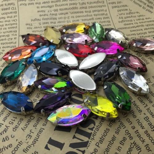 TopStone 4x8 4x15 5x10 7x15 9x18 13x27 17x32 Glass Navette Crystal Fancy Stone With Metal Claw Setting for Dress Making