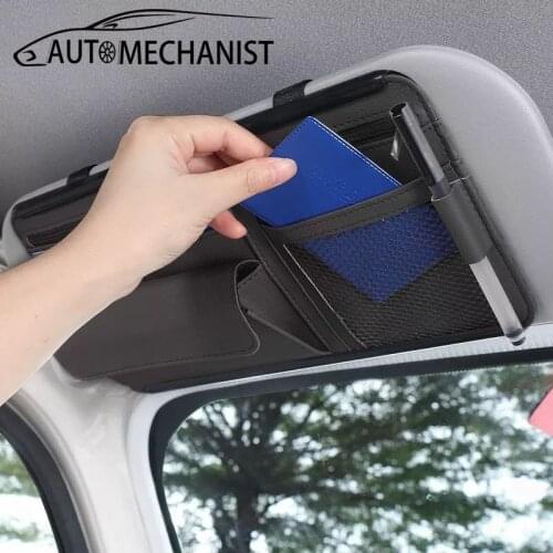 Universal Car Sun Visor Organizer Card Glasses Storage Holder Auto-styling High quality Leather Sunshade Storage Bag Accessories