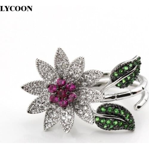 LYCOON Fashion woman CZ jewelry Ring Hight quality rose red Australia Cubic Zircon in Flowers design for woman luxury ring