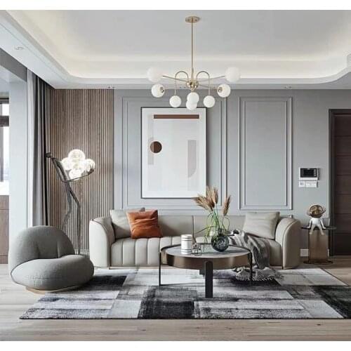 ChinaFurniture manufacturing factory, Nordic light luxury leather Multi-seat sofa with stainless steel legs