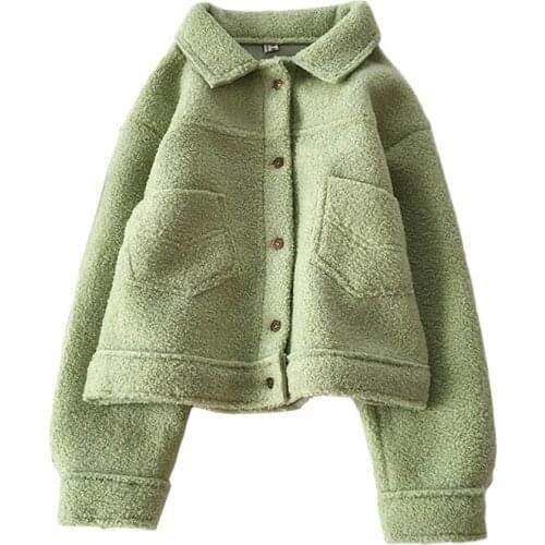 ZG1494 Autumn winter 2020 new women fashion short section single-breasted lapel plush jacket coat cheap wholesale