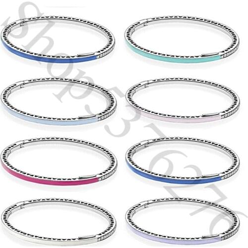 Authentic 925 Sterling Silver Radiant Hearts of Fashion Bangle Fit Pandora Women Bead Charm Bracelet Gift DIY Jewelry