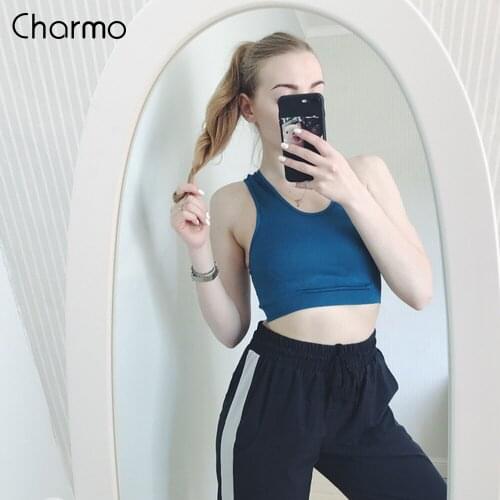 Charmo Womens Medium Impact Sports Bra Fitness Yoga Bra Breathable Running Workout Racerback Sports Top Quick Dry Sports Bras