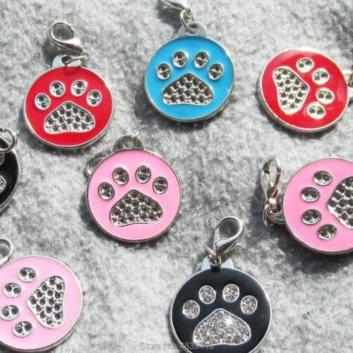 100pcs/lot Zinc Alloy Blank Circle Pet Dog ID Tags with Paw Shaped Design on Face
