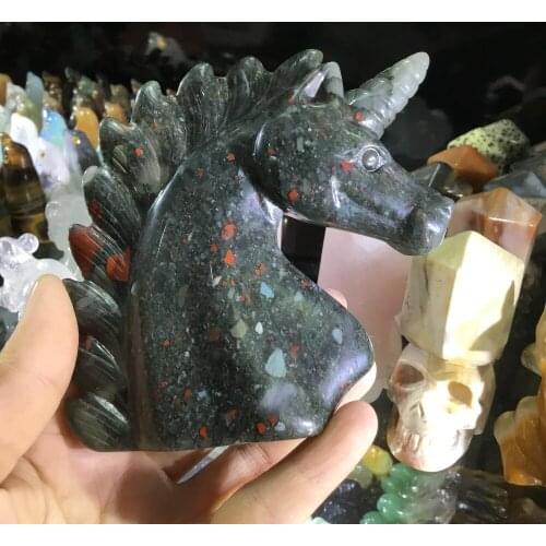 4inch Natural Africa Blood stone unicorn Mineral crystal Unicorn sculpture ornament