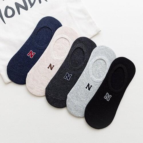 5 Pairs New Letter Mens Socks Cotton Silicone Non-slip Invisible Socks Men for Spring Summer 42601