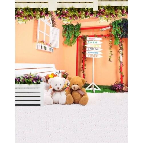 5x7ft Cute Bear Flowers Photography Backdrops Photo Props Studio Background