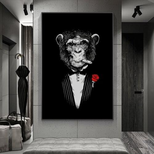 Abstract Poster Monkey Smoking Canvas Paintings On The Wall Art Posters And Prints Funny Monkey in Suit Canvas Wall Pictures