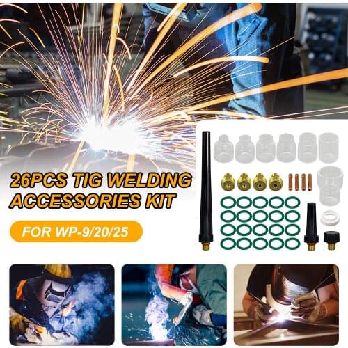 26Pcs TIG Soldering Torch Accessories Collets Cup Gasket Back Cups Heat-Resistant Glass Cups Welding Tool Kit for WP-9/20/25