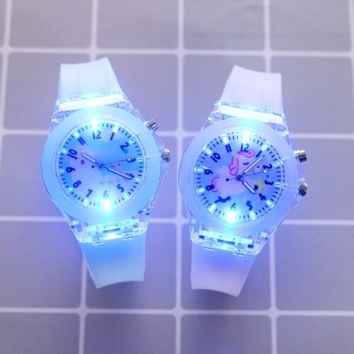 New Cartoon Dinosaur Flash Light Children Watches for Girls Boys Rubber Strap Cute Rabbit Kids Watches with Light reloj infantil
