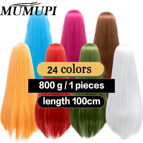Cosplay Long Wig with bangs Lolita hair Anime Blue Pink Yellow Blond Puple Red Black Orange White Cos Hair 39 Inches MUMUPI