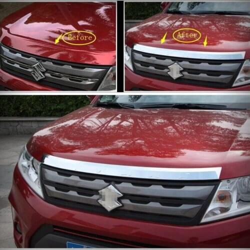 Lapetus Chrome Front Gill Hood Engine + Rear Trunk Lid Cover Trim For Suzuki Vitara 2015 2016 2017 2018 2019 Auto Accessories