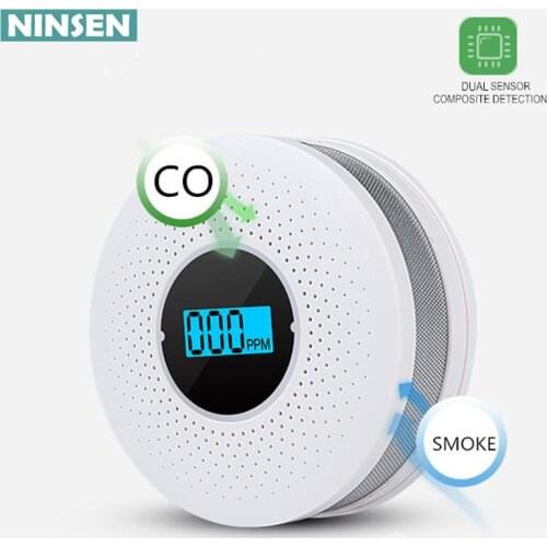 Composite 2in1 CO and smoke detector with LCD display carbon monoxide and cigarette dual sensor with LED flash home fire alarm