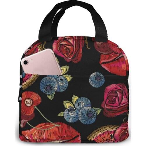 Lips Watermelon Cherry Bilberry Lunch Food Box Bag Insulated Thermal Food Picnic Lunch Bag for Women kids Men Cooler Tote Bag