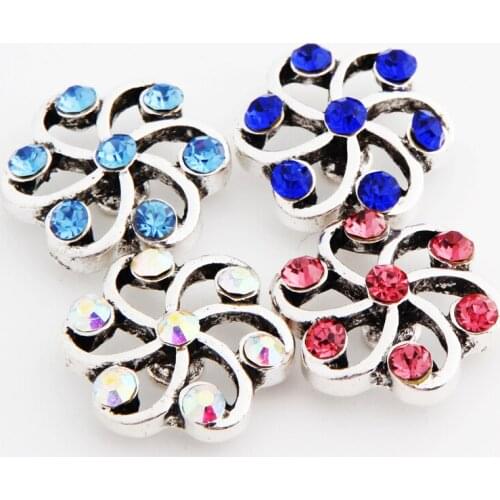 Hot KZ1203 Elegant whirling Rhinestone 18mm snap buttons fit DIY beauty snaps Bangles necklaces jewelry wholesale