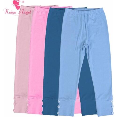 Kaiya Angel Fashion Trousers for Children Girl Elestic Waist Solid Skinny Kids Pants With Button Decoration Accept Customized