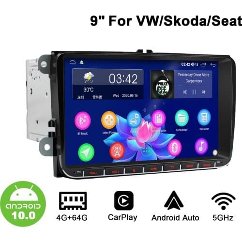 9"Multimedia 2 Din Radio With Screen Head Unit Android 10 Autoradio 1280*720 For VW Skoda Octavia 2 POLO GOLF PASSAT Carplay 4G