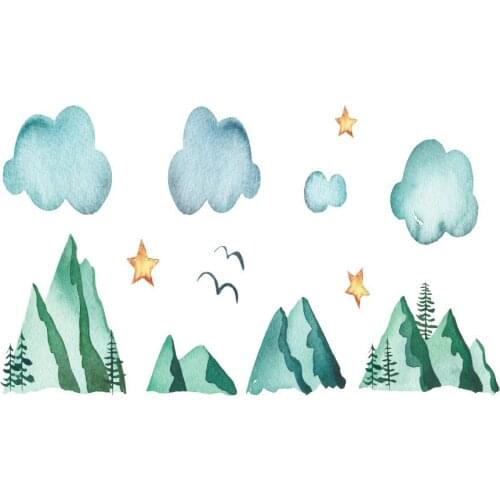 Cartoon Green Mountain and Clouds Birthday Backdrop Holiday Party Room Decor Photo Booth Studio Prop