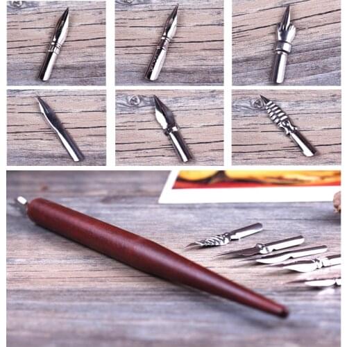 New Wooden Dip Pen Antique Calligraphy Copperplate Fountain Pen with 6 Nibs