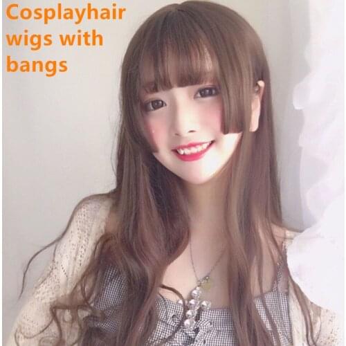 Cosplayhair wigs with bangs hair synthetic Heat Resistant Fiber Hair Wig for African American Women black brown Blonde hair