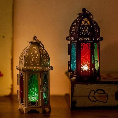 Hanging Moroccan Classical Bar Creative Home Candle Wrought Home Holder Iron Lantern Decoration Candlestick Glass V8Y1