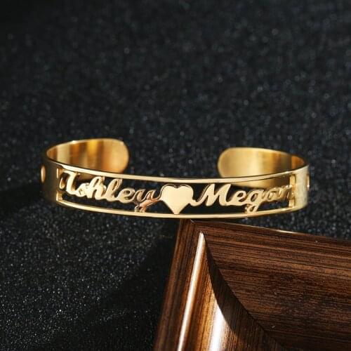 Hollow Nameplate Name Bracelet & Bangle Personalized Custom Cuff Bangles Women Men Rose Gold Jewelry Gift to Best Friends