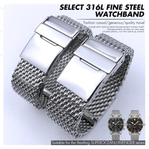22mm 24mm High Quality Steel Watch Strap Folding Buckle Watch Band for Breitling SUPEROCEAN AVENGER Watch Bracelets for Men