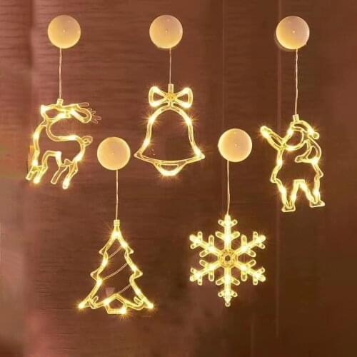 Christmas Bell Snowman Star Lights Holiday Window Decor LED Sucker Lights Battery Power Christmas Garland For Home Decor Bell
