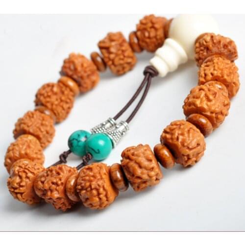 Rudraksha seeds Blue stone tassel Tibetan Buddhism Amulet Bracelet
