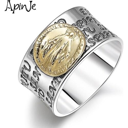 Apinje 925 Sterling Silver Ring for Men Alphabet Trendy Creative Cross Letter Rings Party Fashion Jewelry