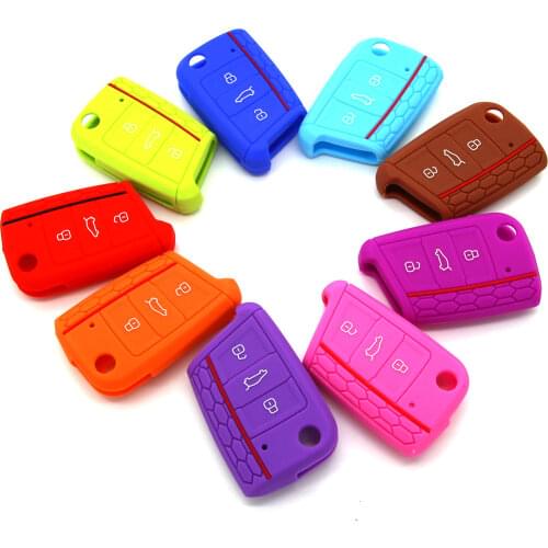 Silicone Car Key Cover Case For VW Volkswagen Golf 7 MK7 Skoda Octavia A7 3 Buttons Auto Accessories Protector Key Bag