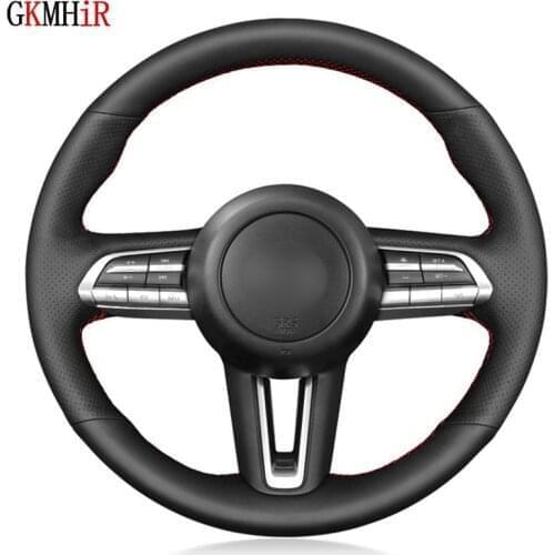 Hand-Stitched Soft Black Artificial Leather Car Steering Wheel Cover For Mazda CX-30 CX30 2019-2020 Mazda 3 Axela 2019-2020