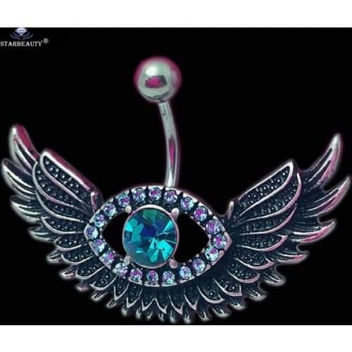 Starbeauty 1pc Flying Wing Navel Piercing Nombril Bright Blue Gem Belly Button Rings Pircing Belly Piercing Ombligo Body Jewelry