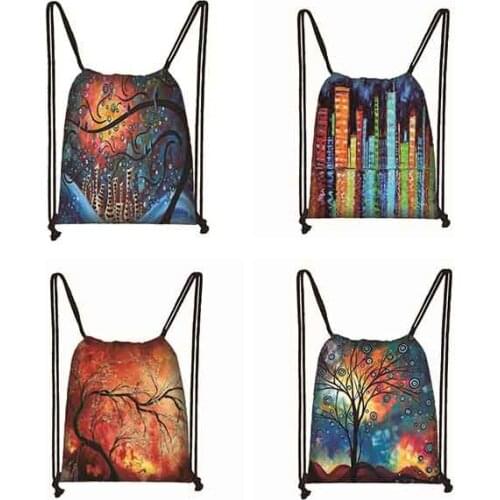 Illustration drawstring bag print casual worek plecak sznurek woman bag lady storage bag