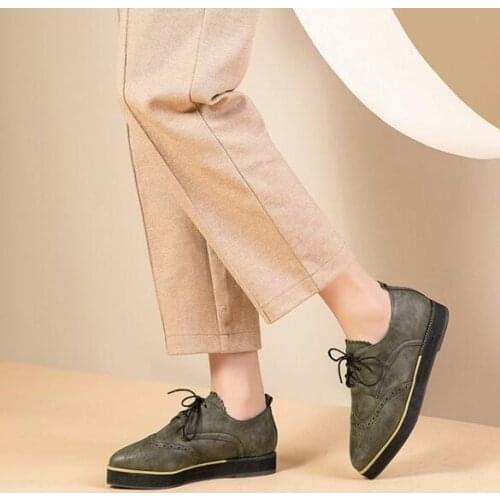 PXELENA British Women Oxfords Flat Platform Brogue Shoes Wingtip Fretwork Lace Up Derby Creepers Vintage Casual Cozy Plus Size