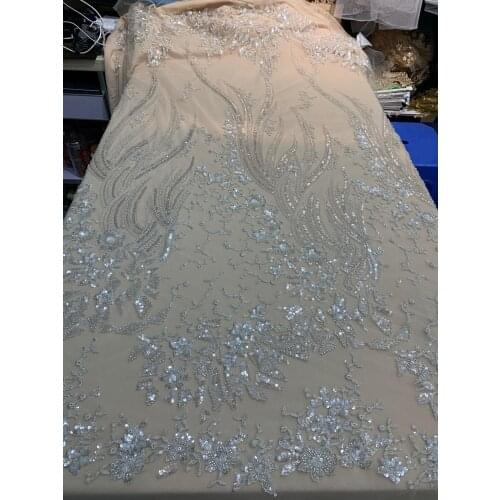 Tulle Lace Fabric High Quality And American Fashion Fabric With Beads ZH-36685 French lace Fabrics