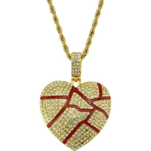 Hip Hop Full Rhinestones Paved Iced Out Bling Gold Bleeding Heart Pendants Necklace for Men Rapper Jewelry Drop Shipping