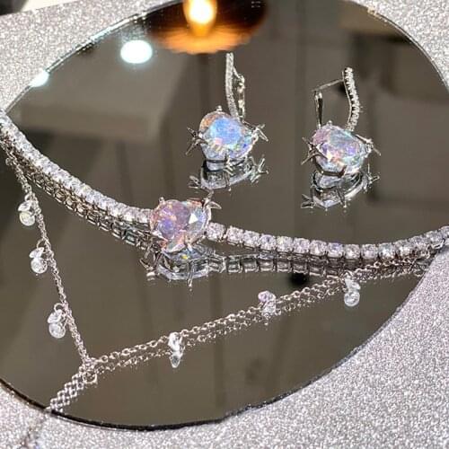 MENGJIQIAO Korean Fashion Colorful Crystal Heart Hoop Earrings For Women Girls Elegant Star Light Zircon Pendientes Jewelry