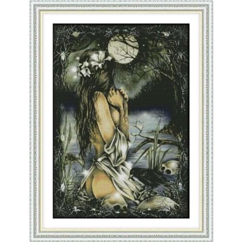 Women and the full moon cross stitch kit aida 14ct 11ct count printed canvas stitches embroidery DIY handmade needlework