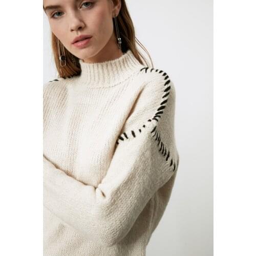 Women Stone Shoulder Stitch Detail Knitwear Sweater New Autumn Winter Pullovers Long Sleeve Casual Knitted Slim Jumpers Female