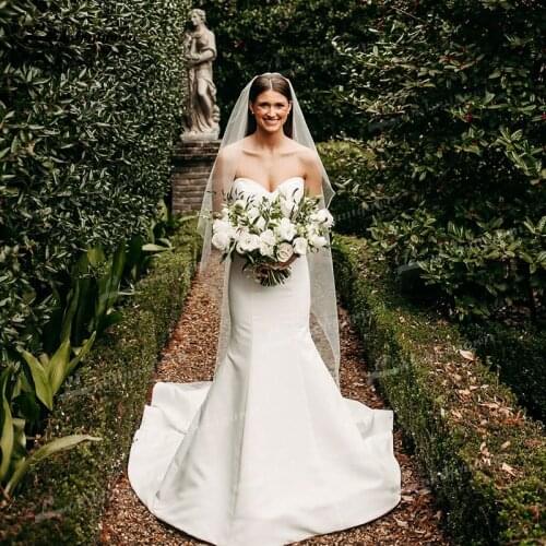 2021 Mermaid Soft Satin Wedding Dresses Simple Sweetheart Neck Off The Shoulder Open Back Bridal Gown Court Train robe de mariée