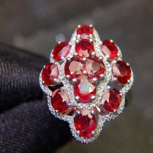 Fine Jewelry Pure 18 K Yellow Gold Real 100% Natural Red Ruby 5.52ct Diamonds Jewelry Females Rings for Women Fine Ring