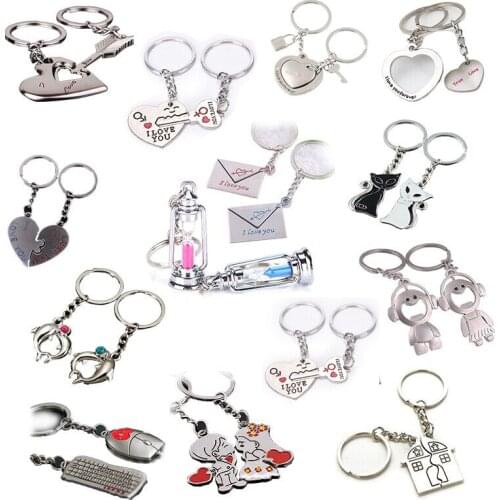1 Pair Couple Heart-shaped Keychain Keyring Keyfob Ring Valentines Day Romantic Gift