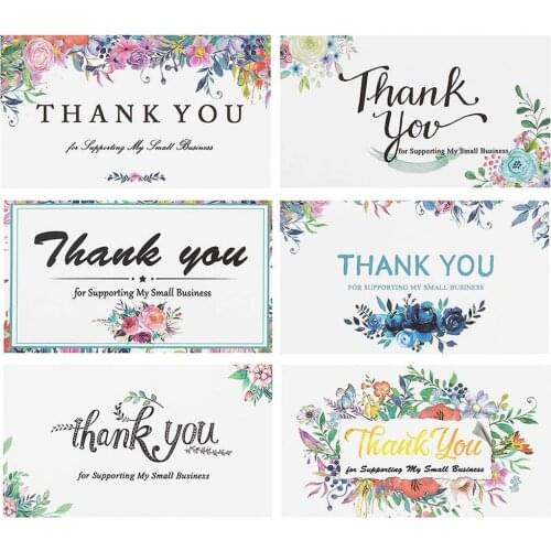 50PCS SET Thank You for Supporting My Small Business Gift Cards Beautiful Floral Design Writeable Paper Invite Cards Bookmark