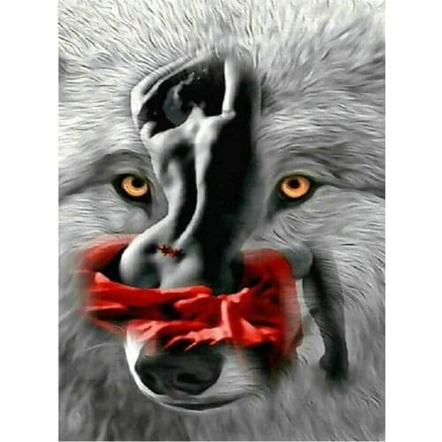 5D Diy Diamond Painting Cross Stitch Woman And Wolf Square Diamond Embroidery Full Square Rhinestone Handmade MosaicZP-4798