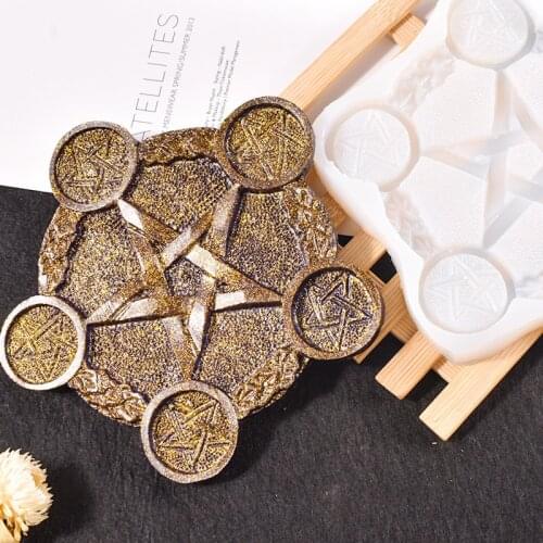 Astrology Pentacle Altar Candle Holder Epoxy Resin Mold Divination Magic Plate Candlestick Silicone Mould DIY Ornament Cast Tool