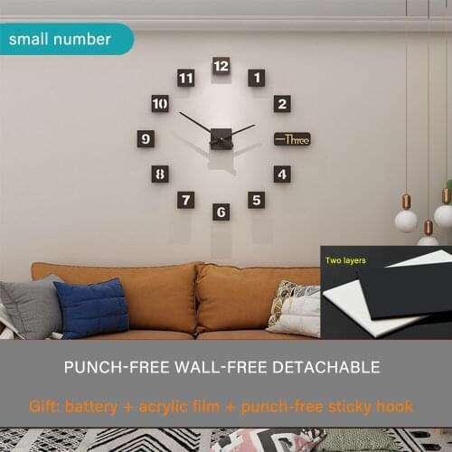 Large Diy Wall Clock 3D Frameless Silent Non Ticking, Black Round Battery Operated Modern Wall Clocks Decor For Living Room