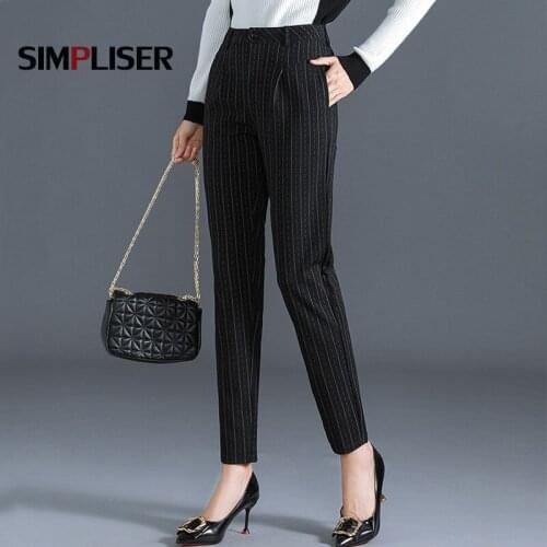 Women Pants Office Work Wear Trousers Striped Black Female Long Pants Loose Harem Pants Plus Size 4XL Mom Pants Autumn Spring