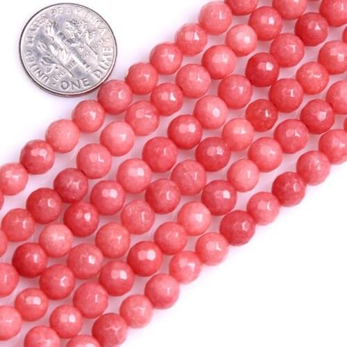 Round Faceted Pink Jades Beads For Jewelry Making Strand 15 inch DIY Bracelet Necklace Fashion Jewelry Loose Beads 4mm 6mm 8mm