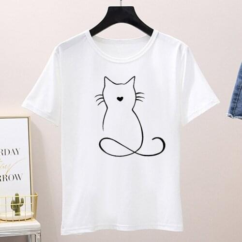 Clothes Graphic T Tshirt Top Lady Print Female T-Shirt Tee T-shirts Women Cartoon Love Pet Cat Printing Summer Fashion